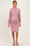 Pink Rib Knit Mock Neck Maternity Nursing Dress