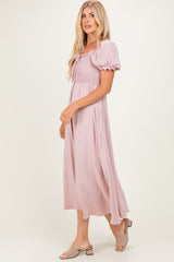 Mauve Square Neck Puff Sleeve Midi Dress