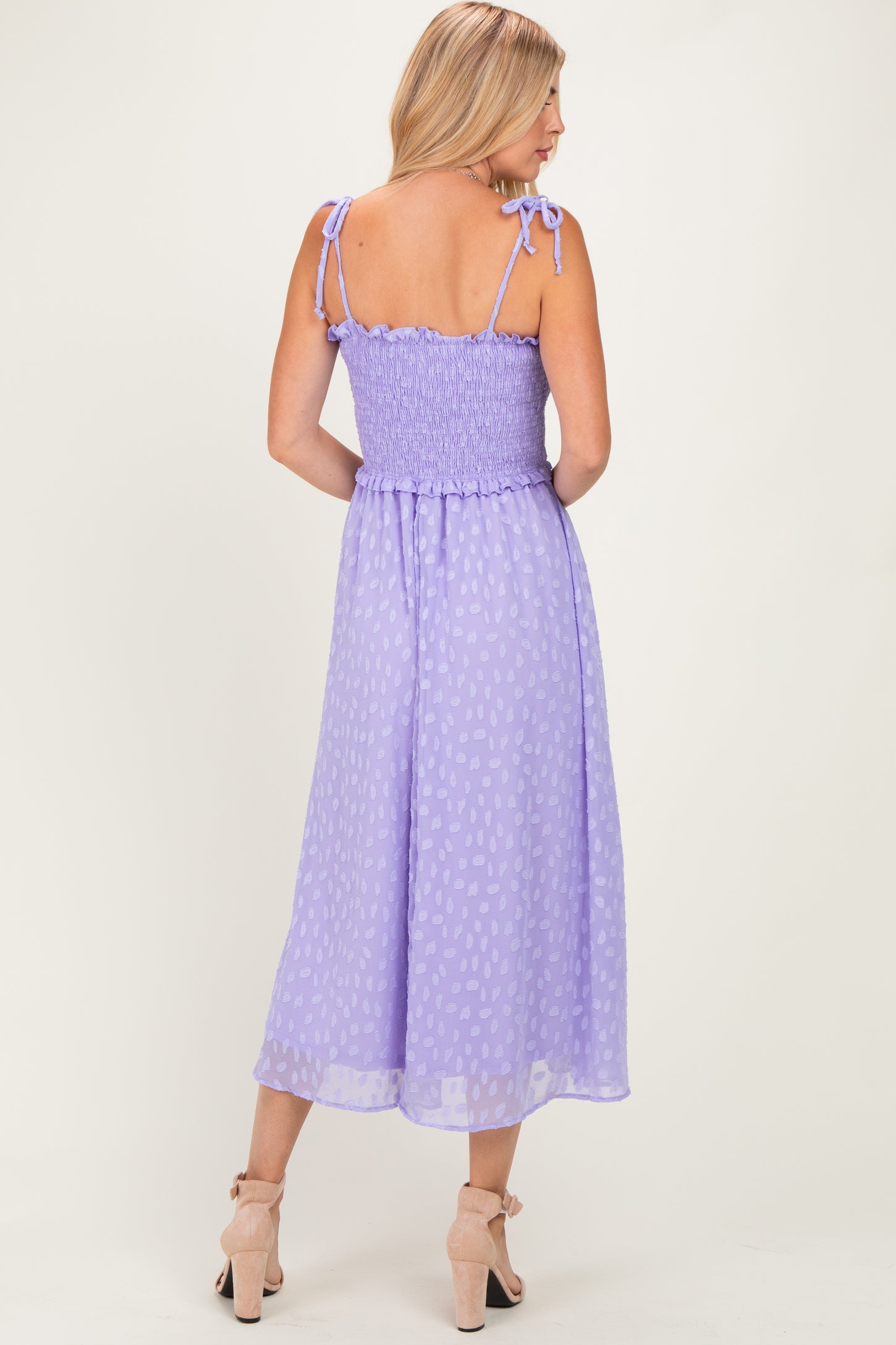 Lavender Shoulder Tie Midi Dress