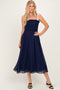 Navy Shoulder Tie Midi Dress