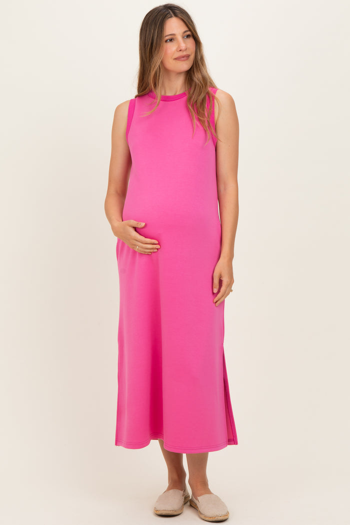 Fuchsia Sleeveless Maternity Midi Dress