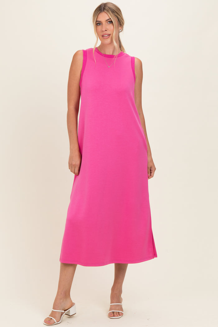 Fuchsia Sleeveless Maternity Midi Dress