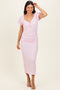 Light Pink Knit Twisted Bust Short Sleeve Midi Dress