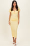 Yellow Knit Twisted Bust Short Sleeve Midi Dress
