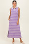 Lavender Striped Sleeveless Collared Midi Dress