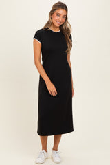 Black Contrast Trim Short Sleeve Maternity Midi Dress