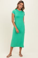 Green Contrast Trim Short Sleeve Midi Dress