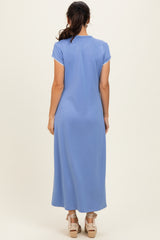 Chambray Blue Contrast Trim Short Sleeve Midi Dress