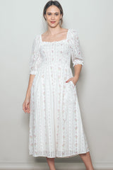 Cream Floral Smocked Maternity Midi Dress
