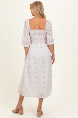Cream Floral Smocked Maternity Midi Dress