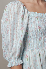 Light Blue Floral Smocked Midi Dress