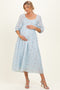 Light Blue Floral Smocked Maternity Midi Dress