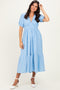 Light Blue Lace V-Neck Puff Sleeve Maxi Dress