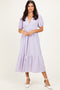Lavender Lace V-Neck Puff Sleeve Maxi Dress