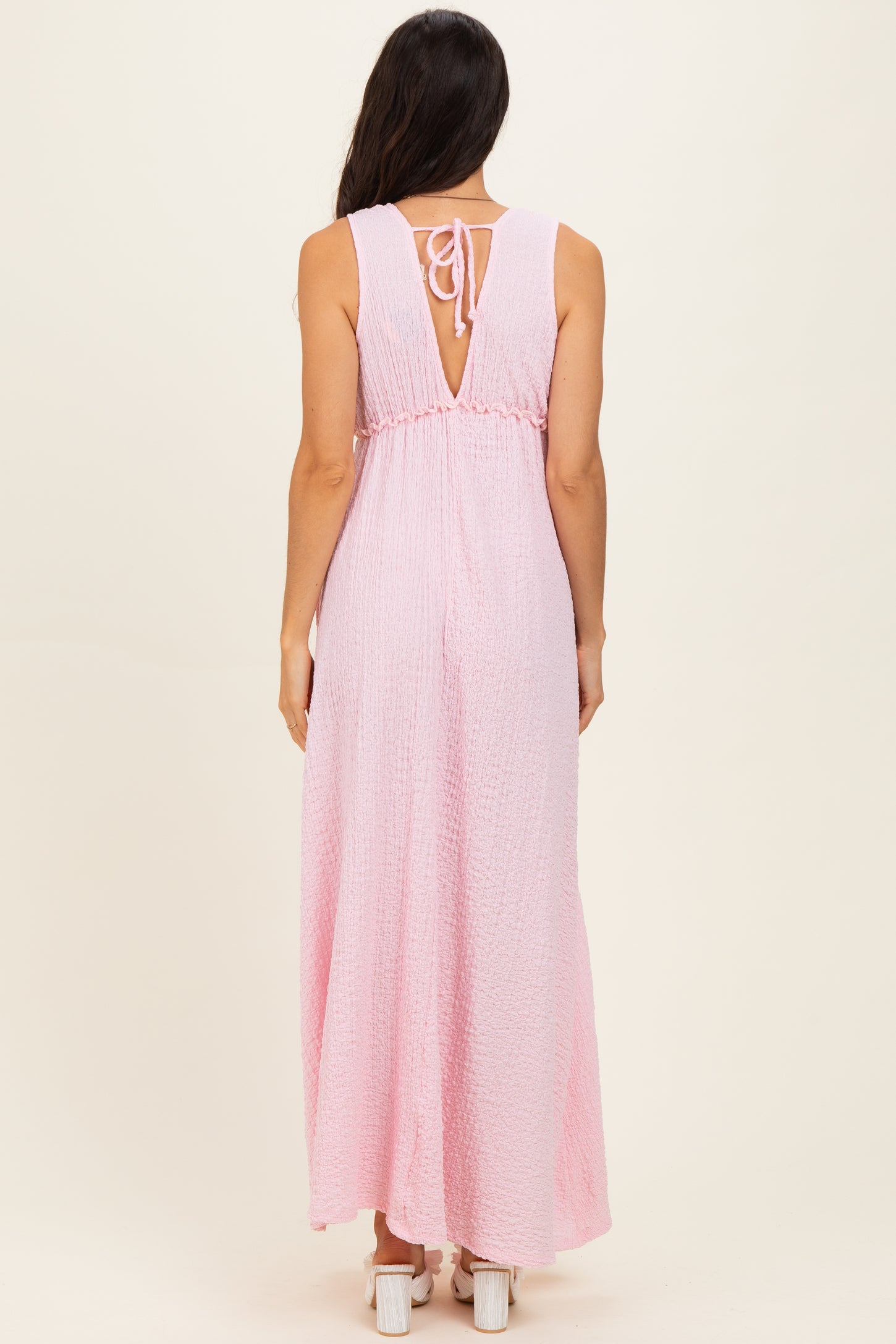 Light Pink Sleeveless Deep V-Neck Maxi Dress