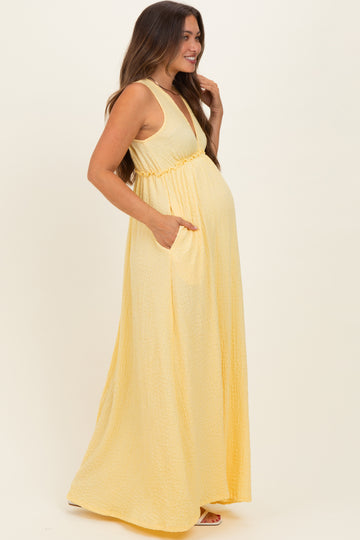 Yellow Sleeveless Deep V-Neck Maternity Maxi Dress