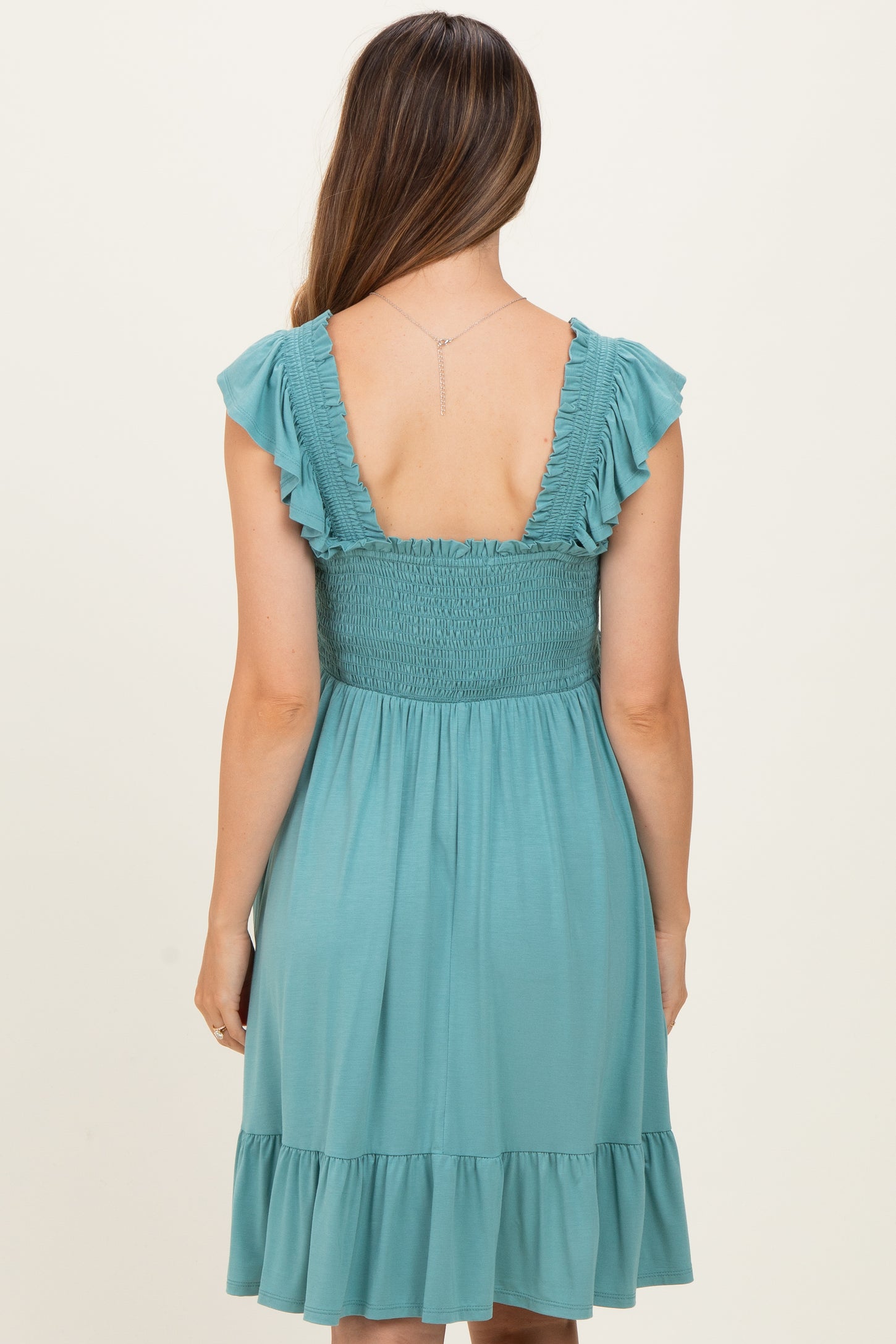 Sage Smocked Tiered Maternity Mini Dress