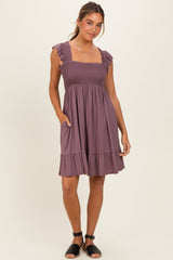 Plum Smocked Tiered Maternity Mini Dress