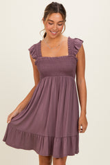 Plum Smocked Tiered Mini Dress