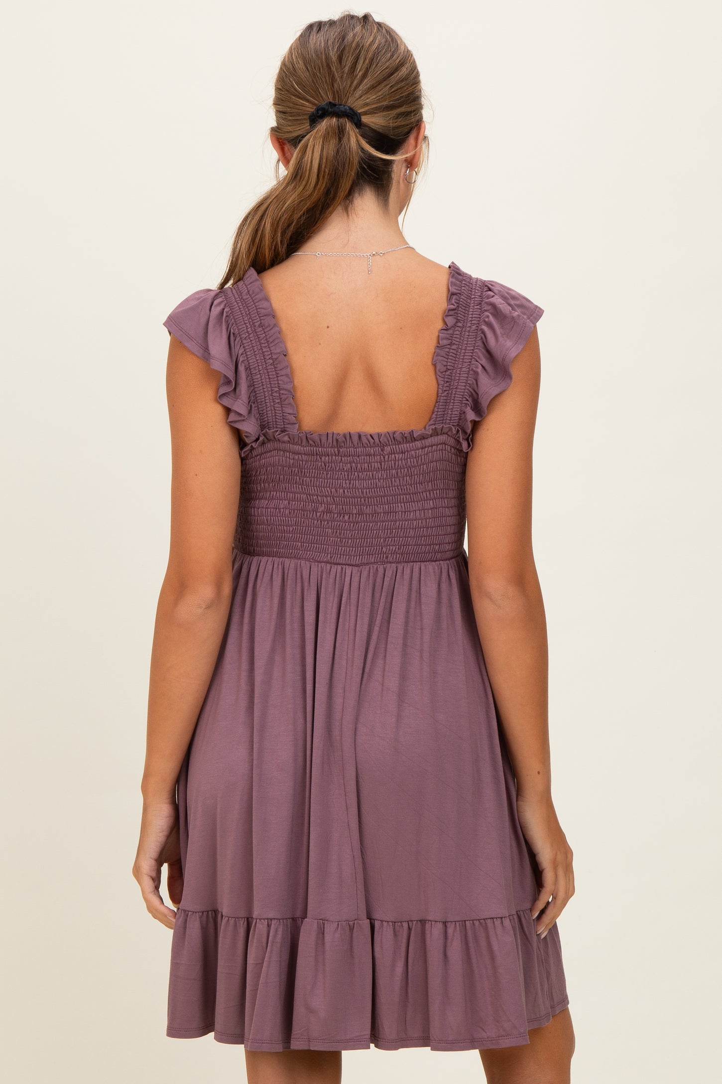 Plum Smocked Tiered Mini Dress