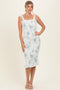 Sage Floral Shoulder Tie Fitted Midi Dress