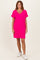 Hot Pink Brushed Rolled Short Sleeve V-Neck Dress