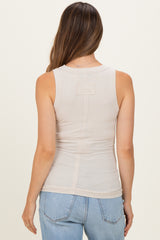 Sand Beige Ribbed High Neck Maternity Tank Top