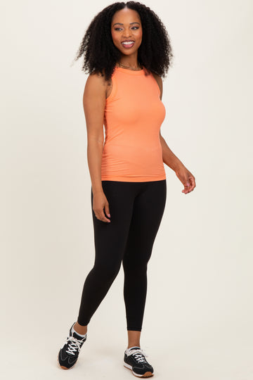 Peach Coral Ribbed High Neck Tank Top