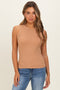 Camel Ribbed High Neck Tank Top