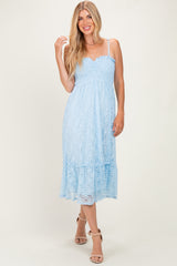 Light Blue Sleeveless Lace Maxi Dress