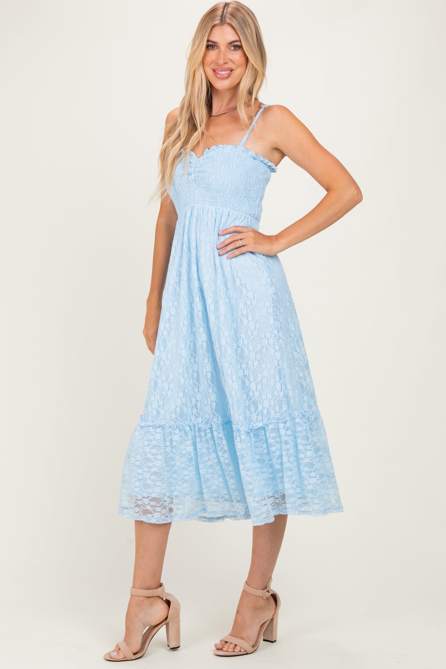 Light Blue Sleeveless Lace Maxi Dress