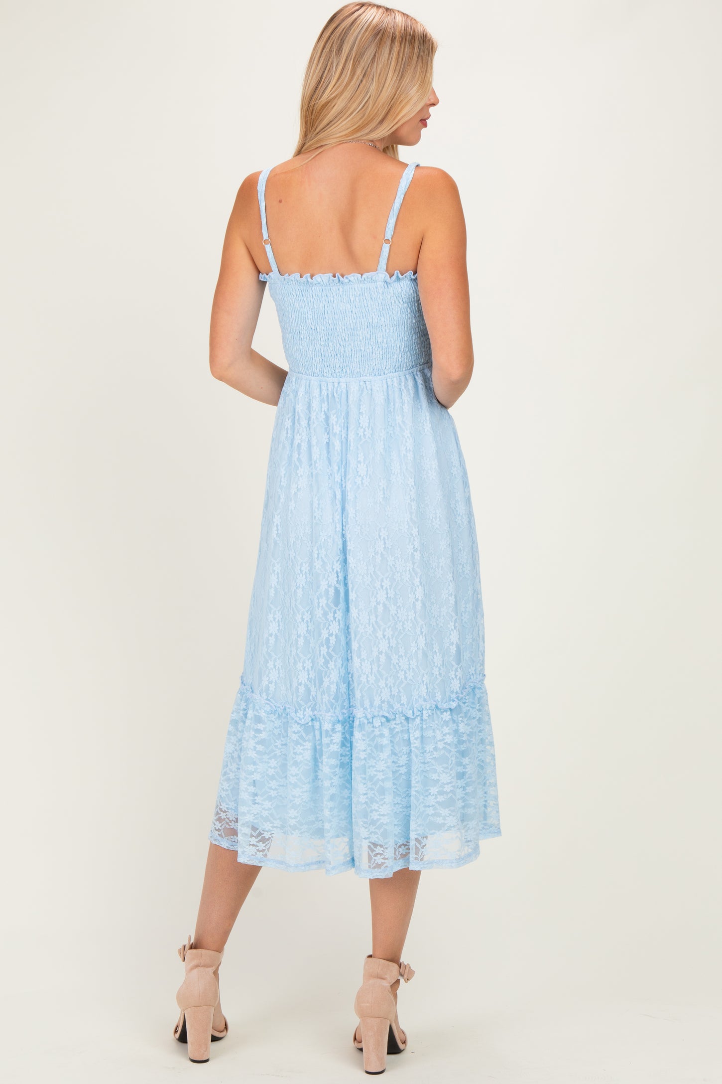 Light Blue Sleeveless Lace Maxi Dress
