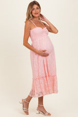 Light Pink Sleeveless Lace Maternity Maxi Dress