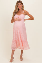 Light Pink Sleeveless Lace Maternity Maxi Dress