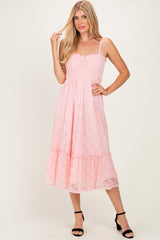 Light Pink Sleeveless Lace Maternity Maxi Dress