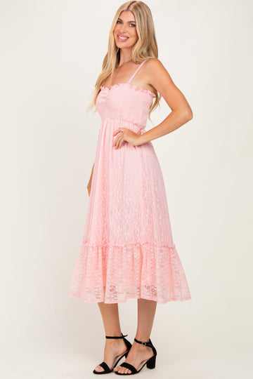 Light Pink Sleeveless Lace Maxi Dress