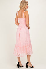 Light Pink Sleeveless Lace Maxi Dress