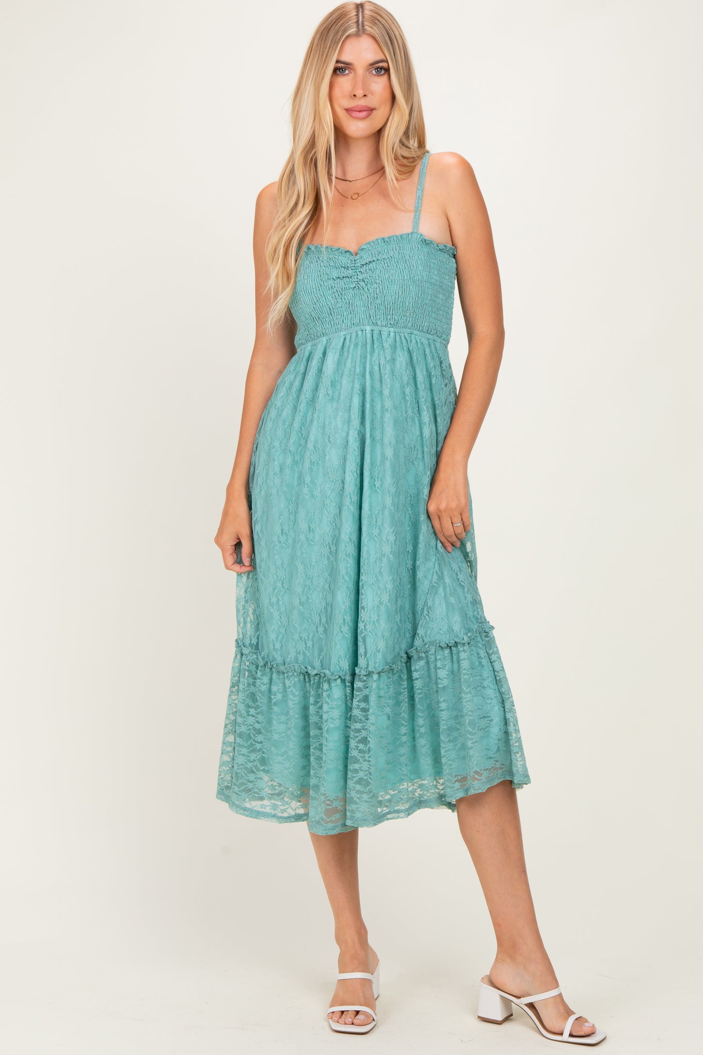 Sage Sleeveless Lace Maxi Dress
