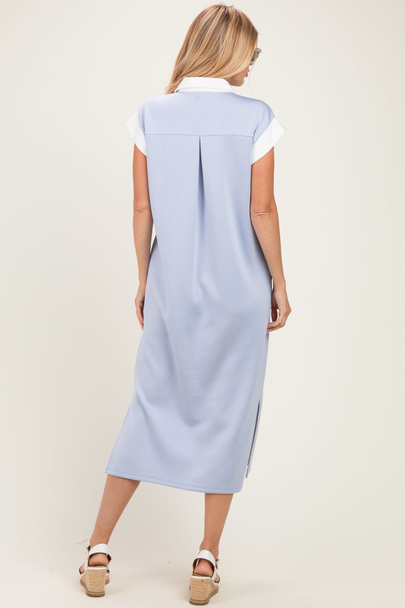 Light Blue Colorblock Polo Midi Dress