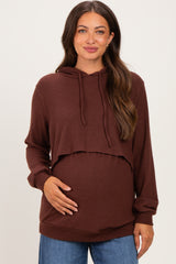 Burgundy Double Layer Long Sleeve Maternity Nursing Hoodie