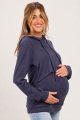Navy Double Layer Long Sleeve Maternity Nursing Hoodie