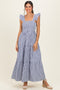 Navy Striped Ruffle Strap Smocked Maxi Dress