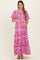 Fuchsia Printed Puff Sleeve Smocked Maternity Maxi Dress