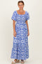 Royal Blue Printed Puff Sleeve Smocked Maxi Dress