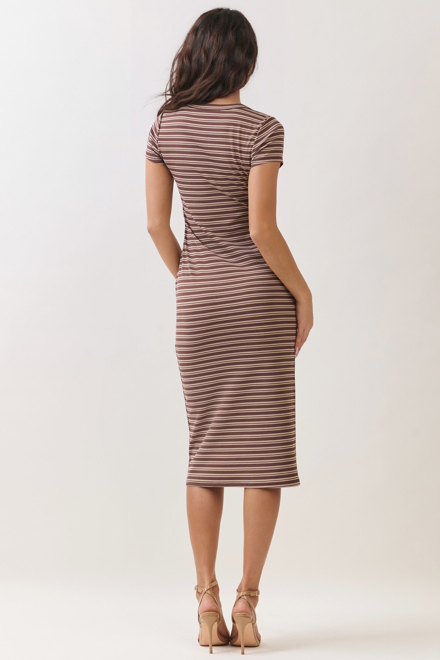 Dark Brown Striped Henley Midi Dress