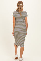 Faded Olive Striped Henley Maternity Midi Dress