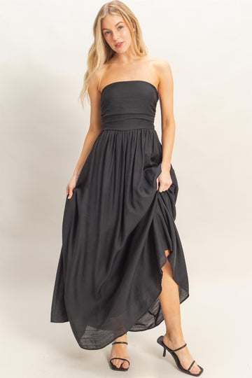 Black Strapless Tie Back Maxi Dress