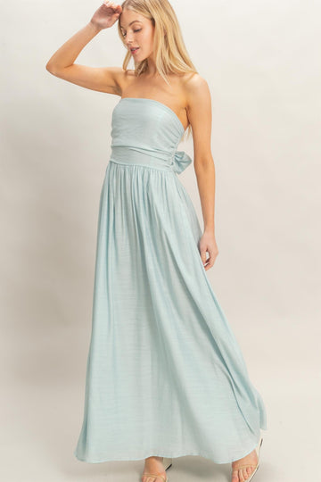 Light Blue Strapless Tie Back Maxi Dress