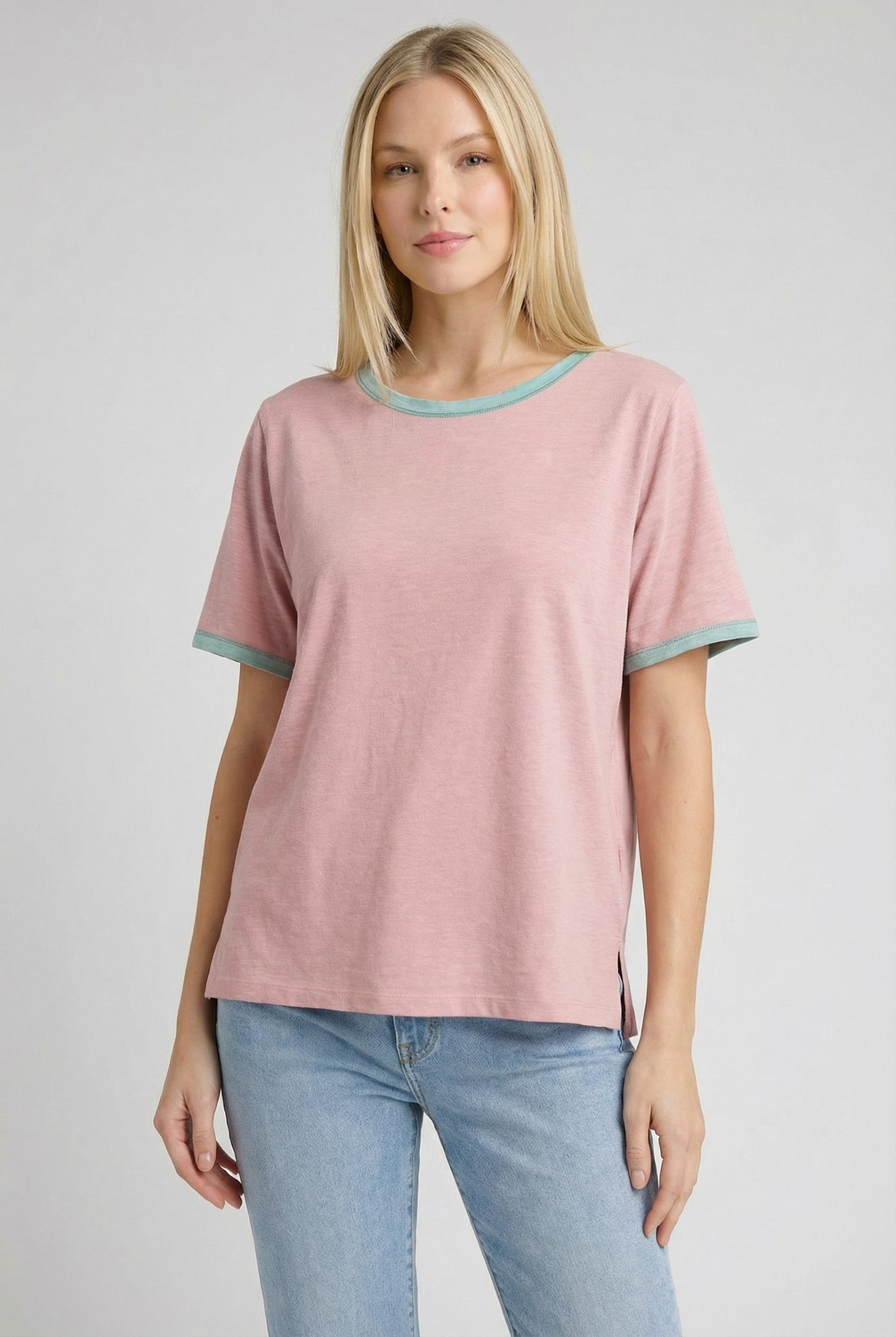 Pink Contrast Trim Boxy Fit Tee