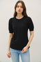 Black Puff Sleeve Basic Top